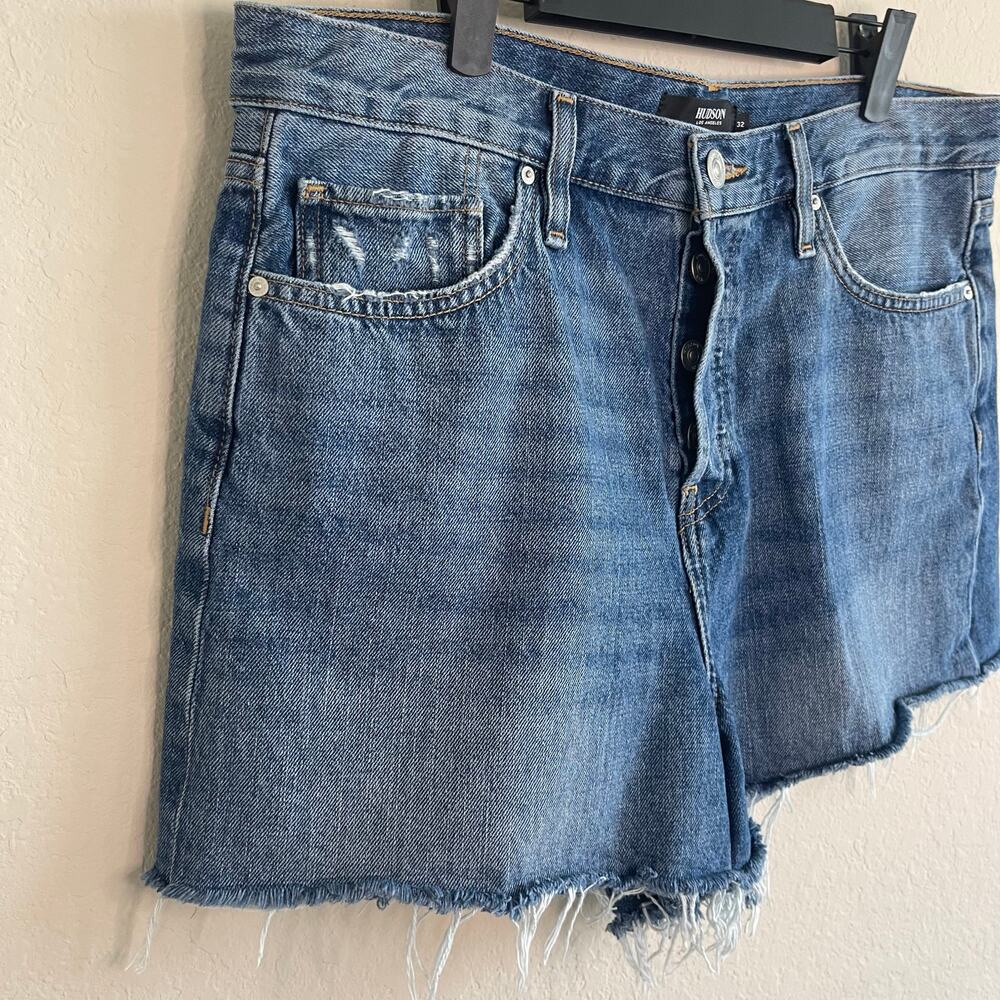 Hudson Lori Short Cutoff Denim High Rise Button Fly Medium Wash - Size 32 - Picture 2 of 6